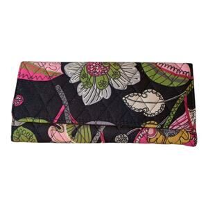 VERA BRADLEY Trifold Wallet Moon Blooms Black Floral Quilted Preppy Lightweight